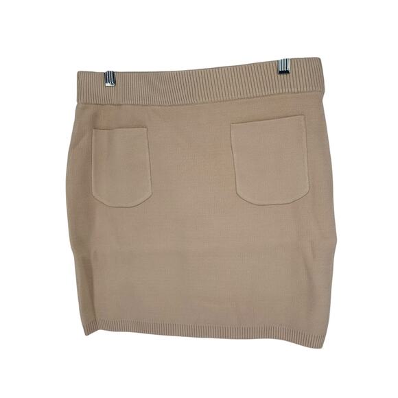 NEW Monrow Tan Supersoft Sweater Knit Pocket Mini Skirt Sz Large - Picture 1 of 5